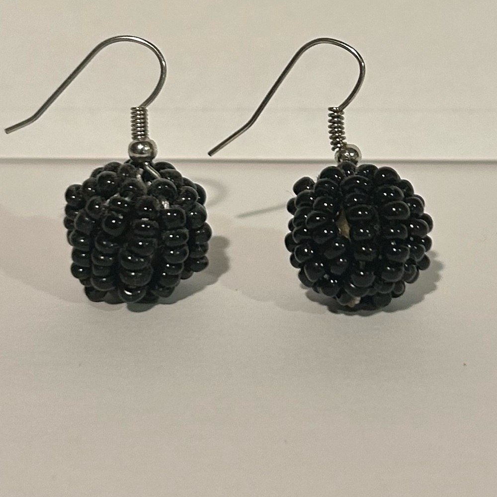 Black Textured Ball Earrings - Picture 6 of 7